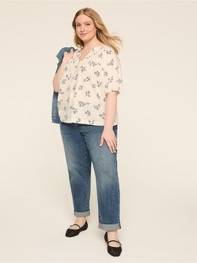 Elbow-Sleeve Tie-Neck Popover Blouse NWT